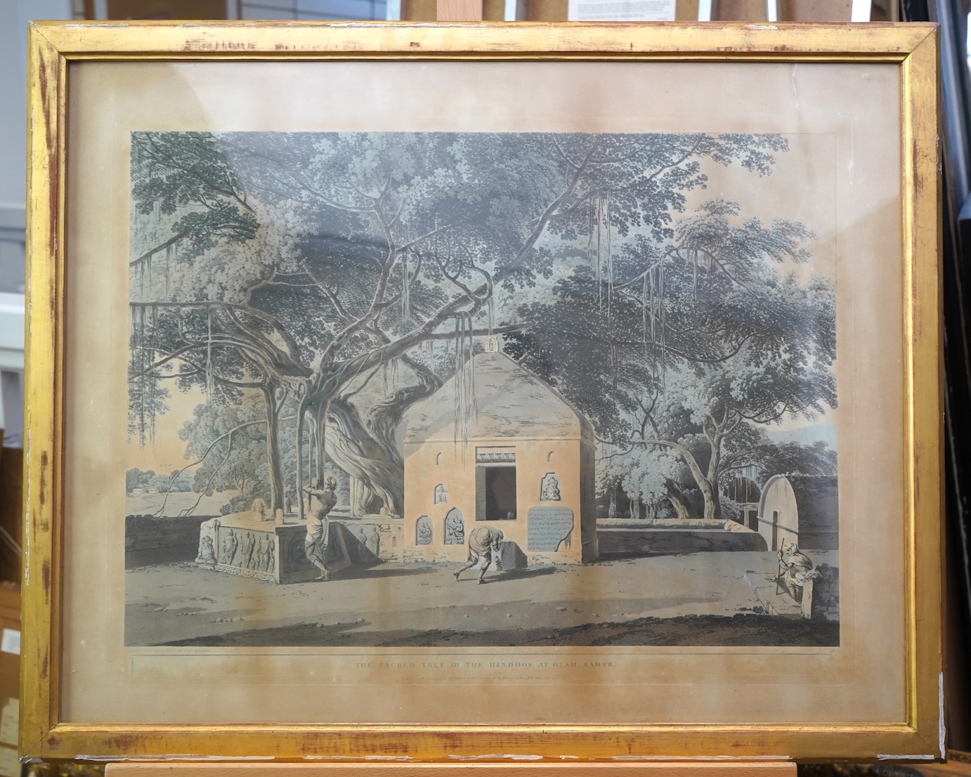 Thomas Daniell RA, 1749-1840, 'Dasahvamedh Ghat, at Benares on the Ganges’, (plate XVI); ‘Ramnugar, near Benares, on the river Ganges’, (plate XIV); ‘The sacred tree of the Hindoos, at Gyah, Bahar’, (plate XV), and ‘Ruin